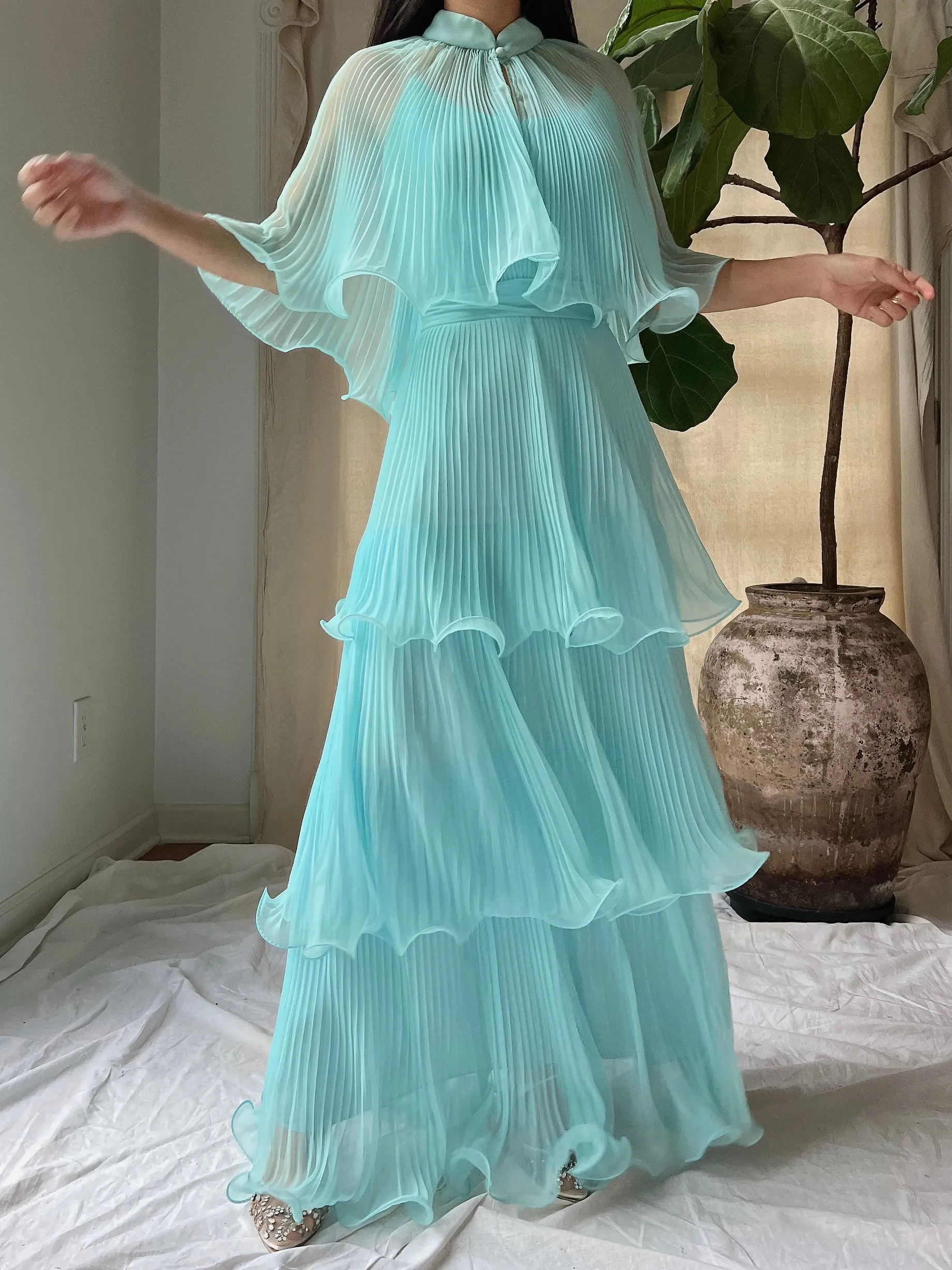 Vintage Pleated Tiered Gown - S