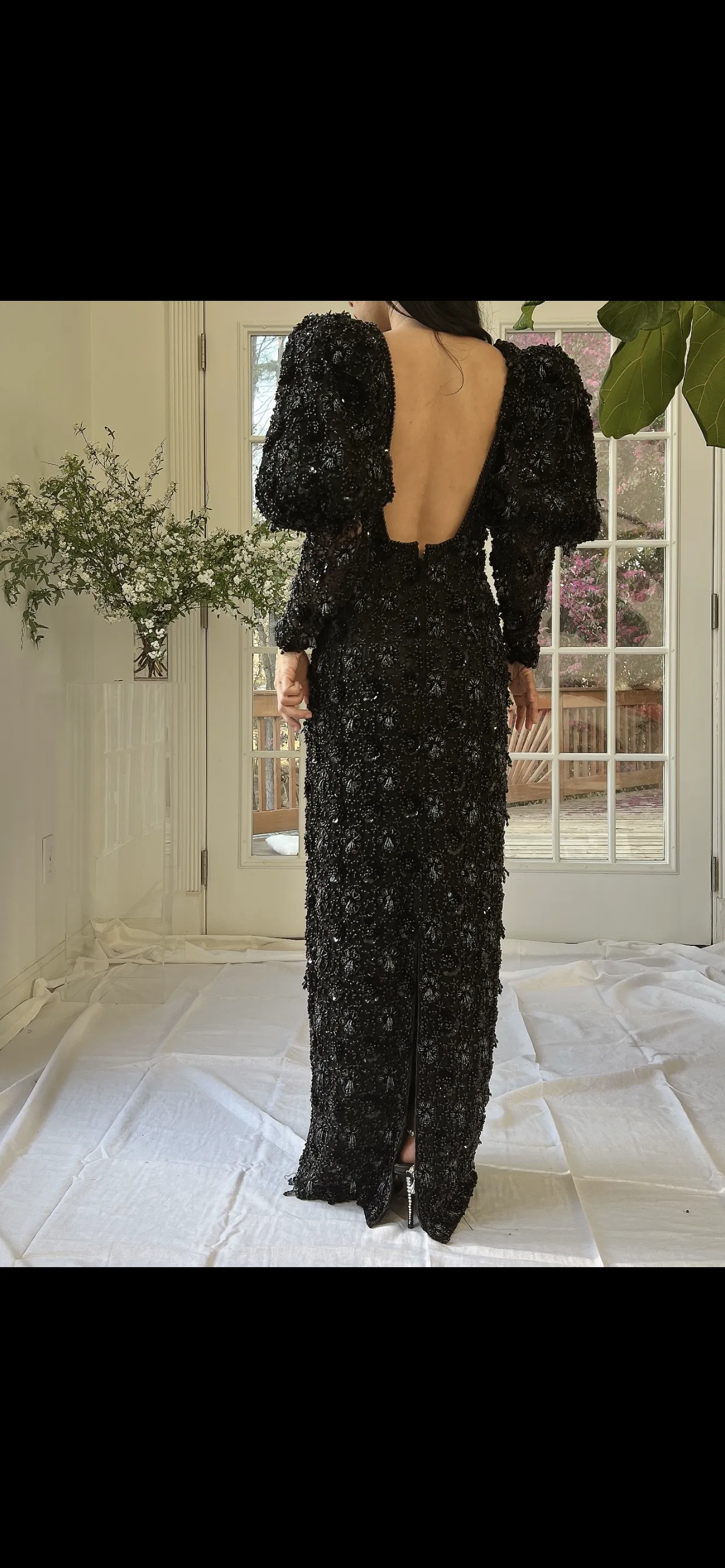 Vintage Puff Sleeves Beaded Gown - S/M