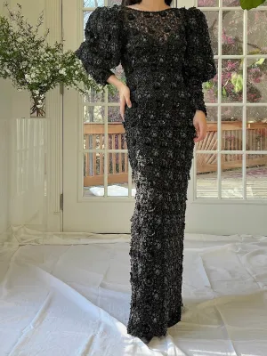 Vintage Puff Sleeves Beaded Gown - S/M