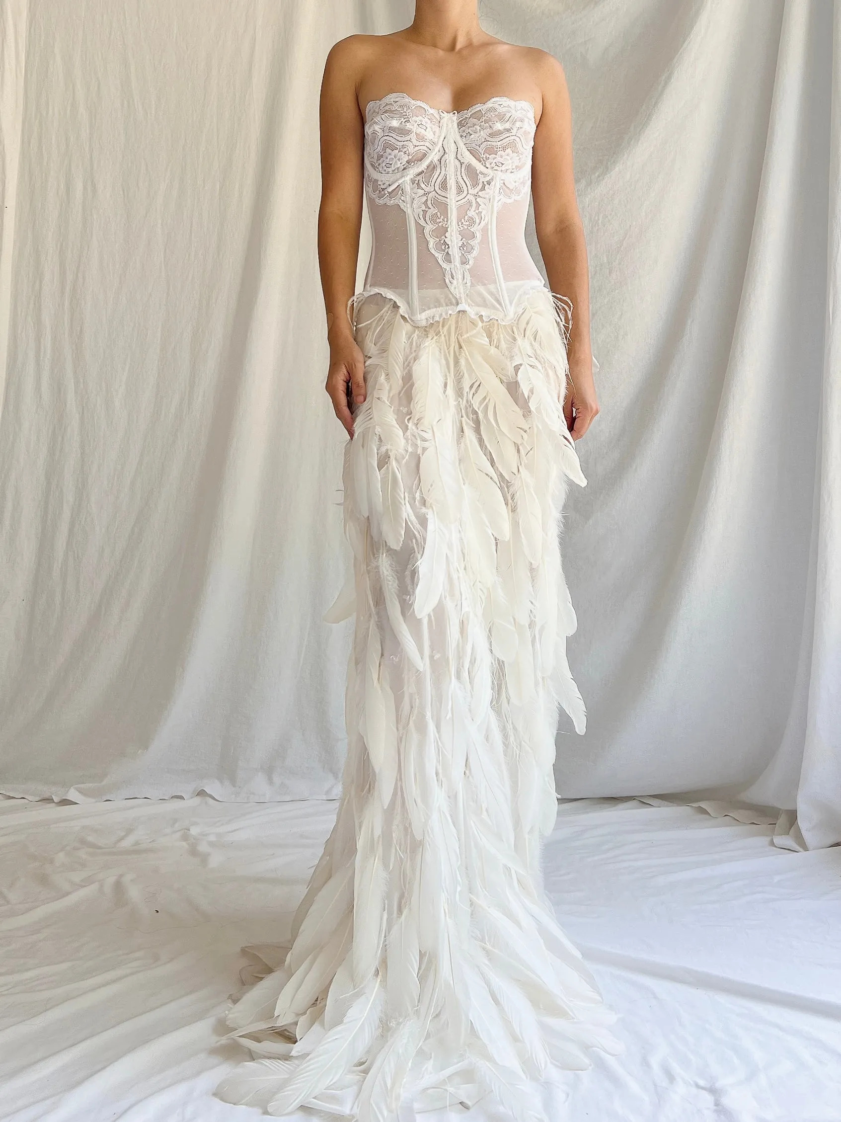 Vintage Sheer Buttercream Feather Chiffon Skirt - XS-M
