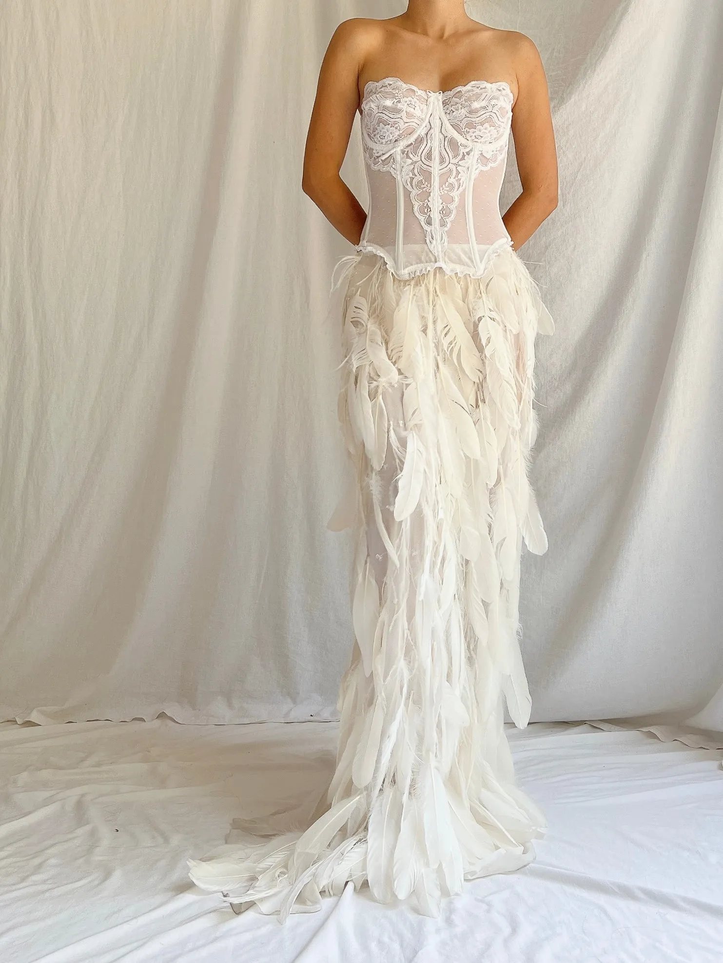 Vintage Sheer Buttercream Feather Chiffon Skirt - XS-M