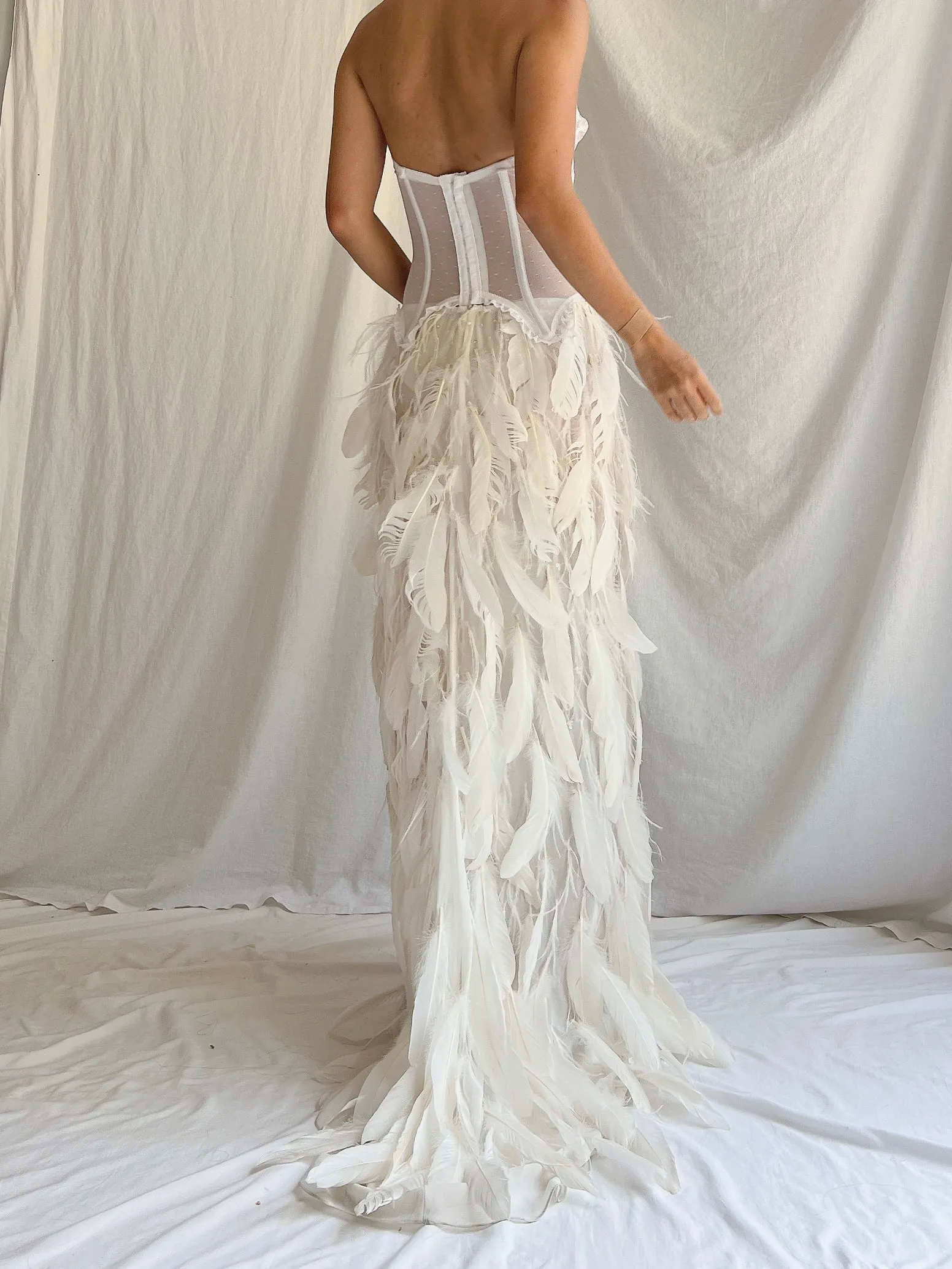 Vintage Sheer Buttercream Feather Chiffon Skirt - XS-M