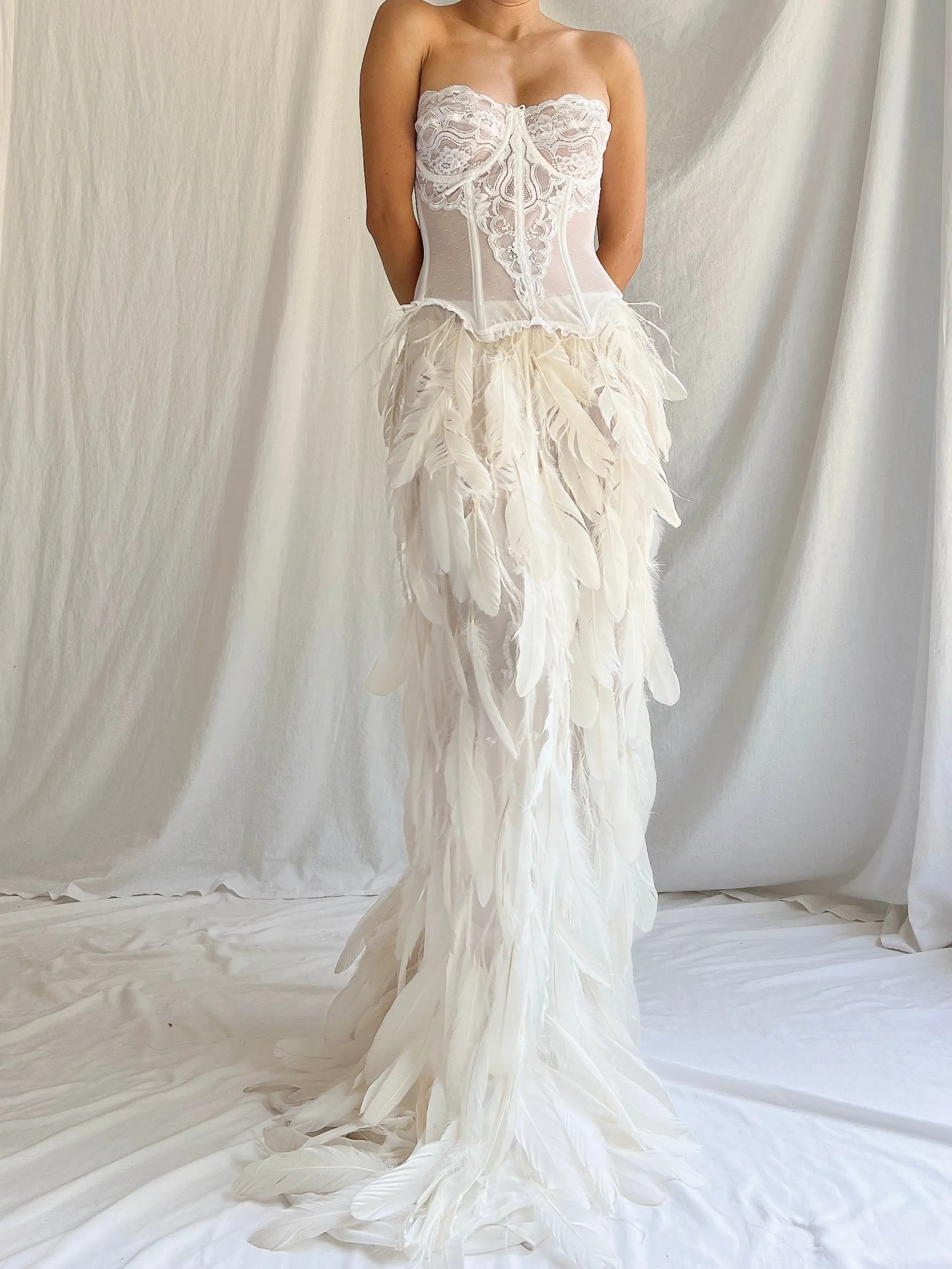 Vintage Sheer Buttercream Feather Chiffon Skirt - XS-M