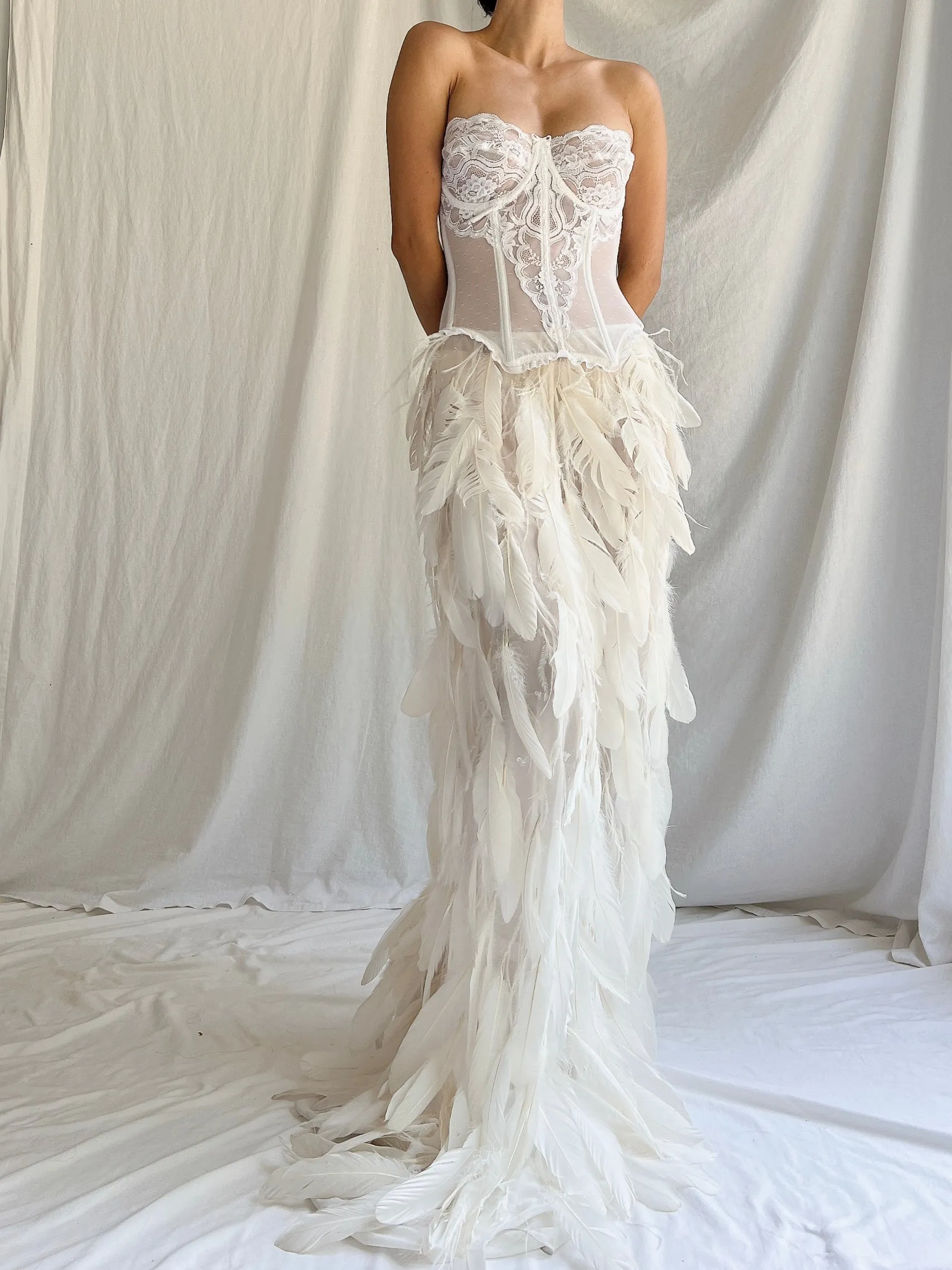 Vintage Sheer Buttercream Feather Chiffon Skirt - XS-M