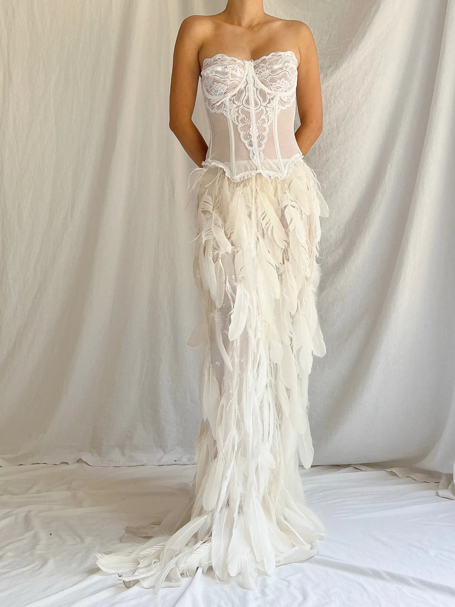Vintage Sheer Buttercream Feather Chiffon Skirt - XS-M