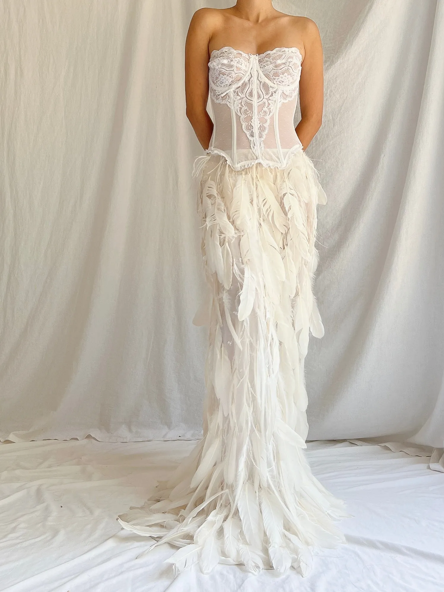 Vintage Sheer Buttercream Feather Chiffon Skirt - XS-M