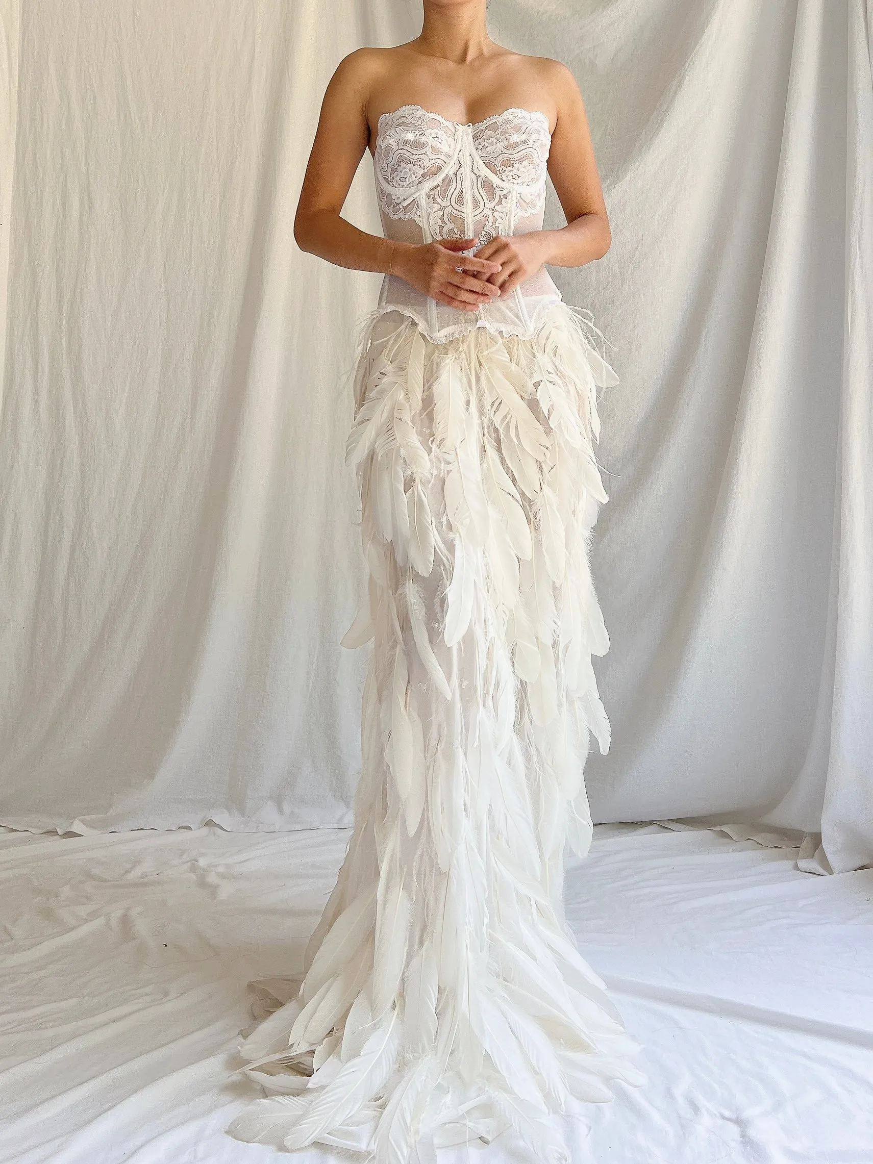 Vintage Sheer Buttercream Feather Chiffon Skirt - XS-M