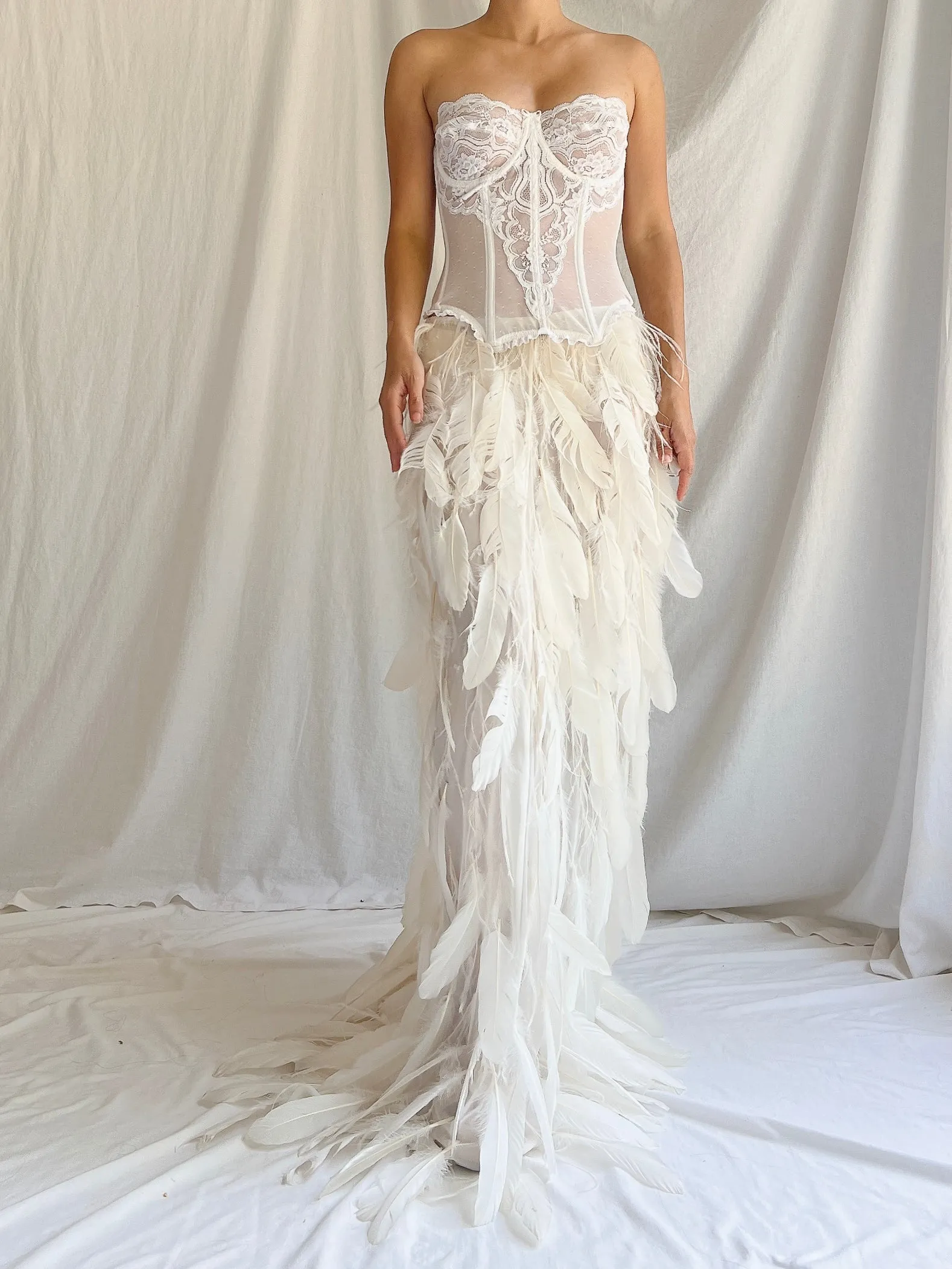 Vintage Sheer Buttercream Feather Chiffon Skirt - XS-M