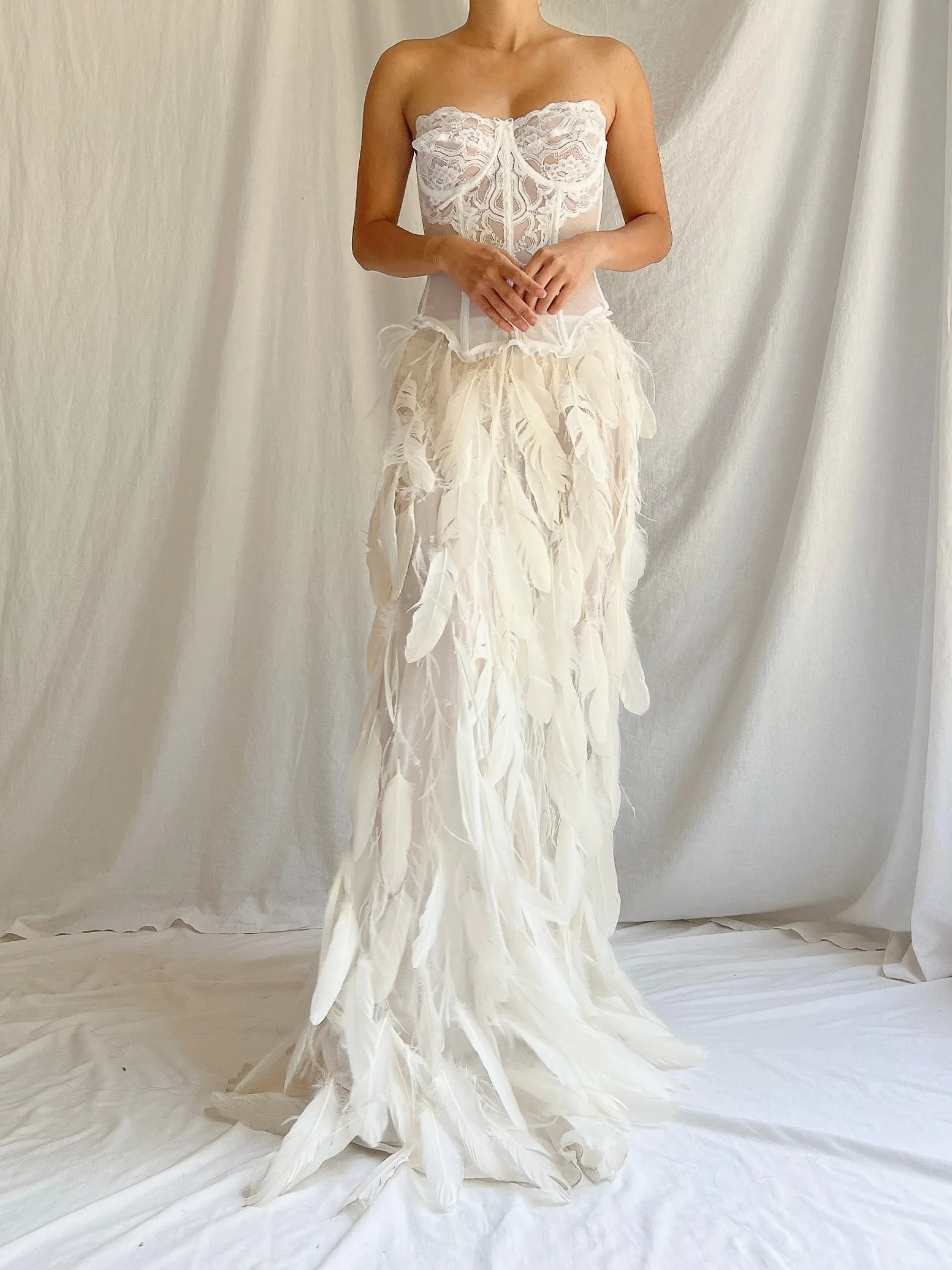 Vintage Sheer Buttercream Feather Chiffon Skirt - XS-M