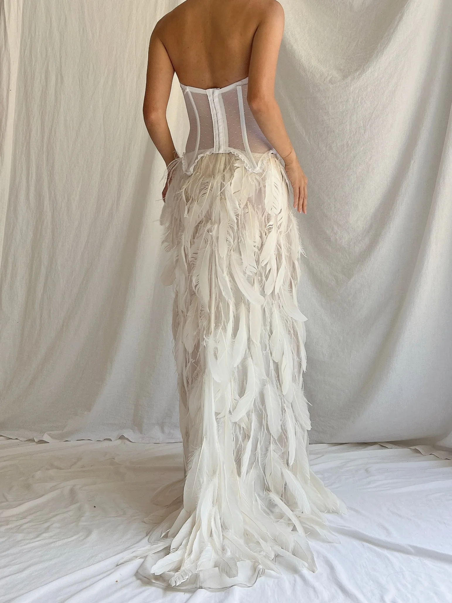 Vintage Sheer Buttercream Feather Chiffon Skirt - XS-M