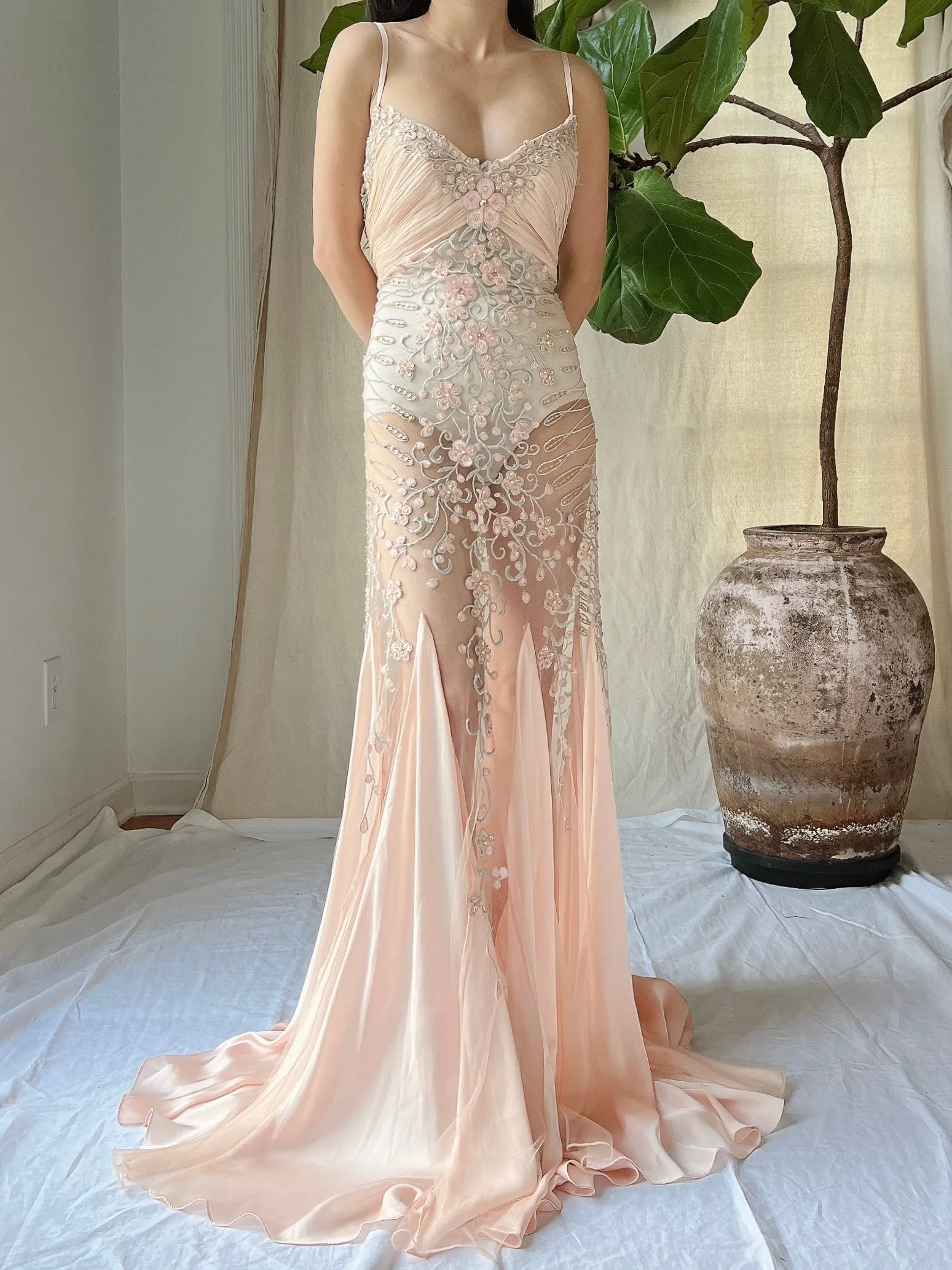 Vintage Sheer Embroidered Dress - M/L