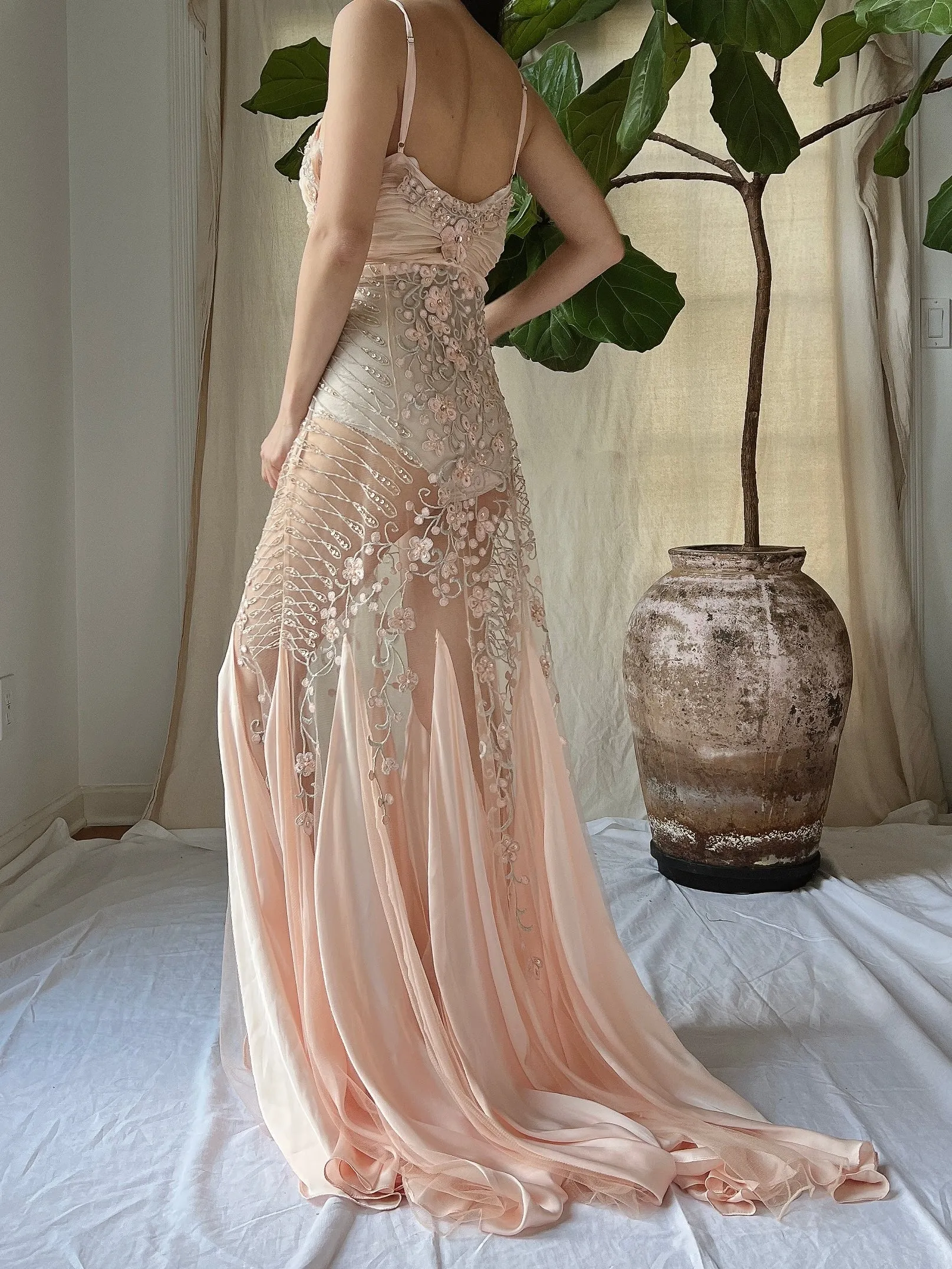 Vintage Sheer Embroidered Dress - M/L