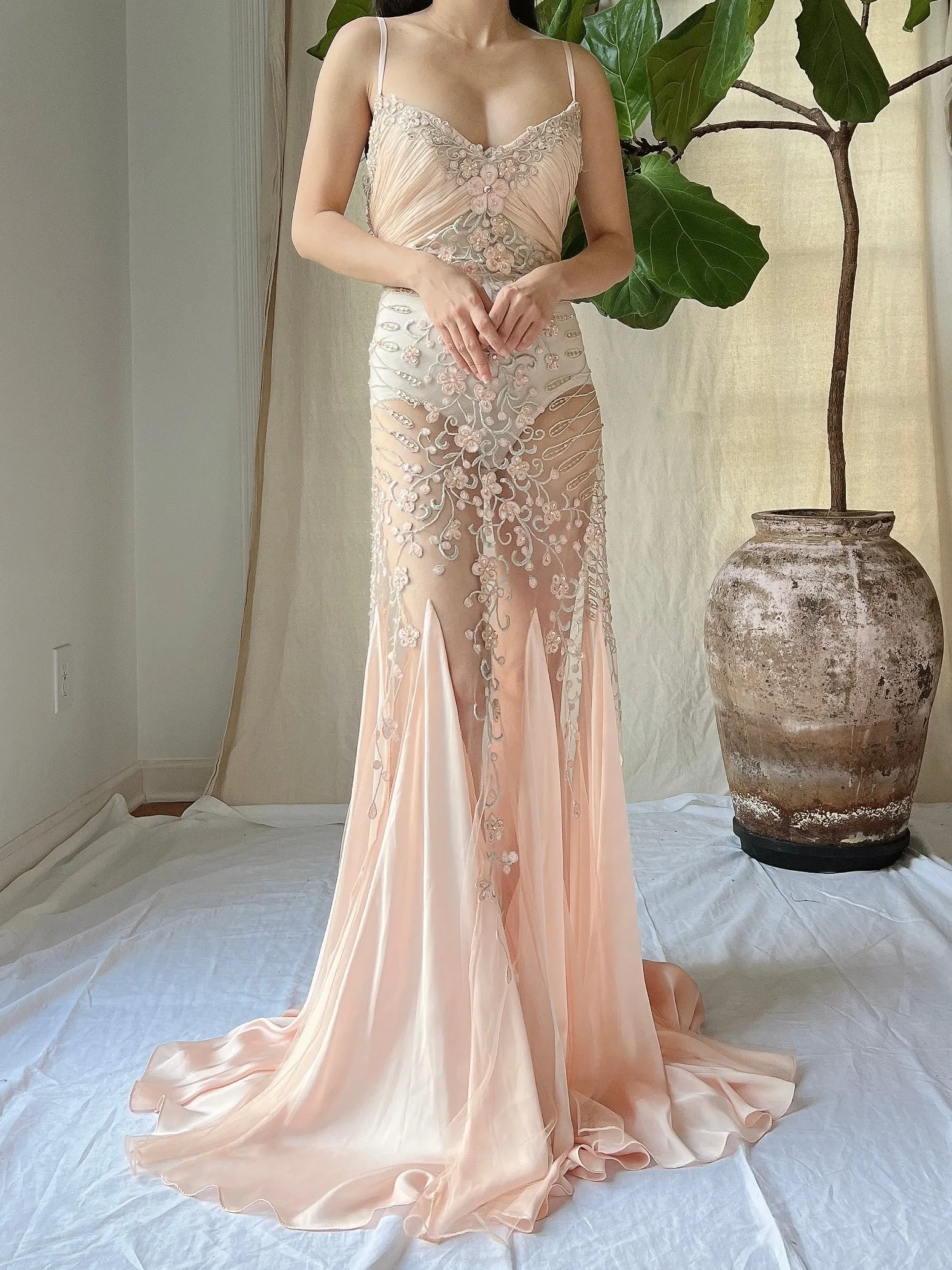 Vintage Sheer Embroidered Dress - M/L
