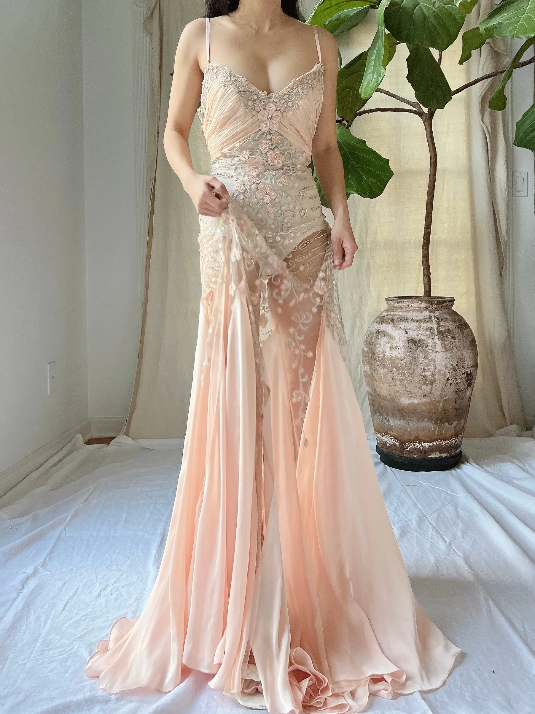 Vintage Sheer Embroidered Dress - M/L