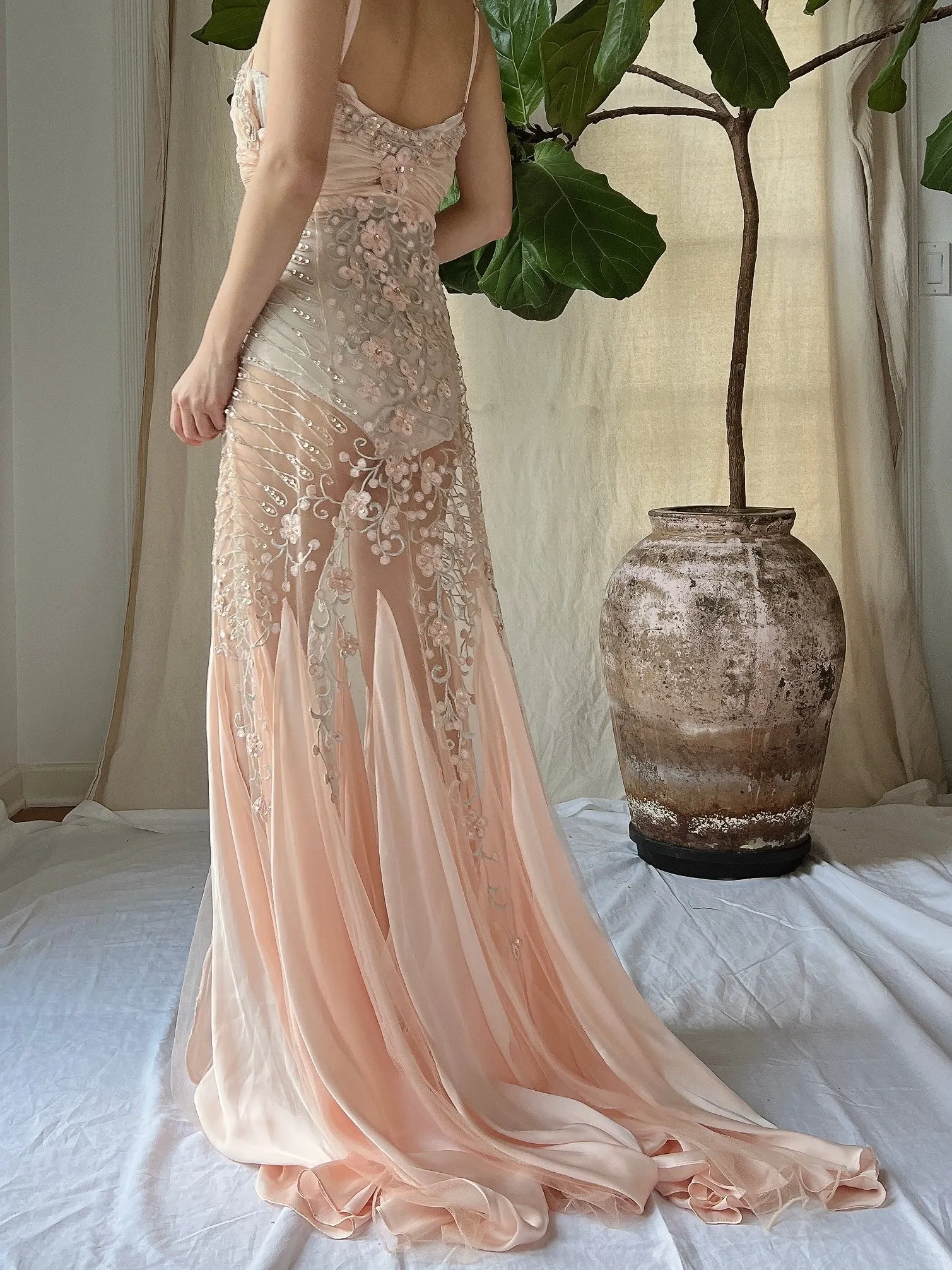 Vintage Sheer Embroidered Dress - M/L