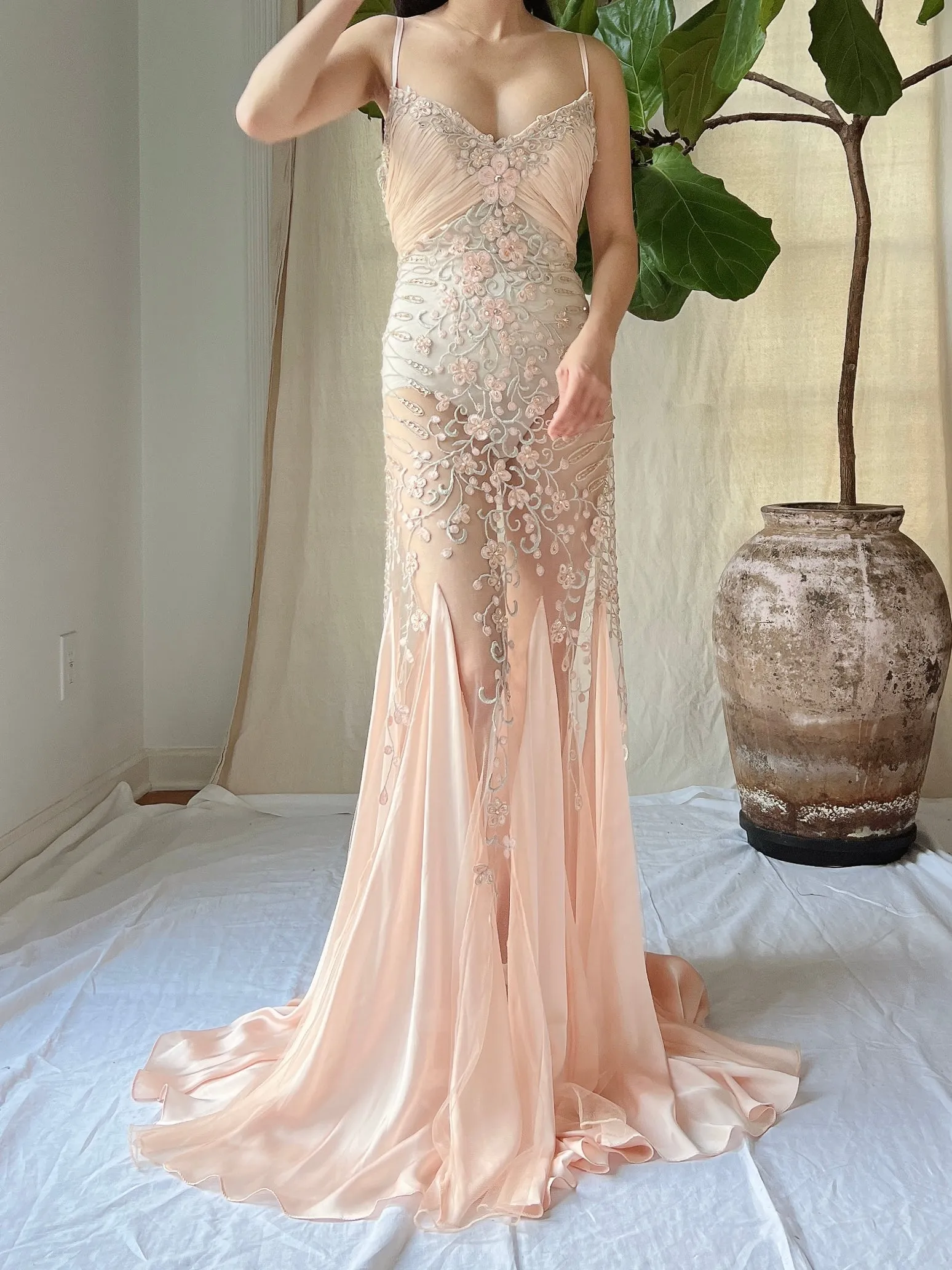 Vintage Sheer Embroidered Dress - M/L