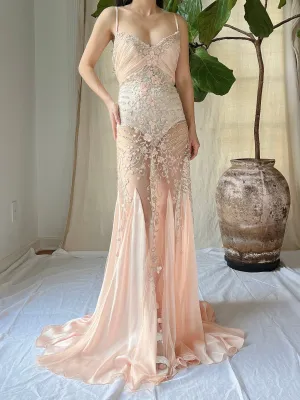 Vintage Sheer Embroidered Dress - M/L