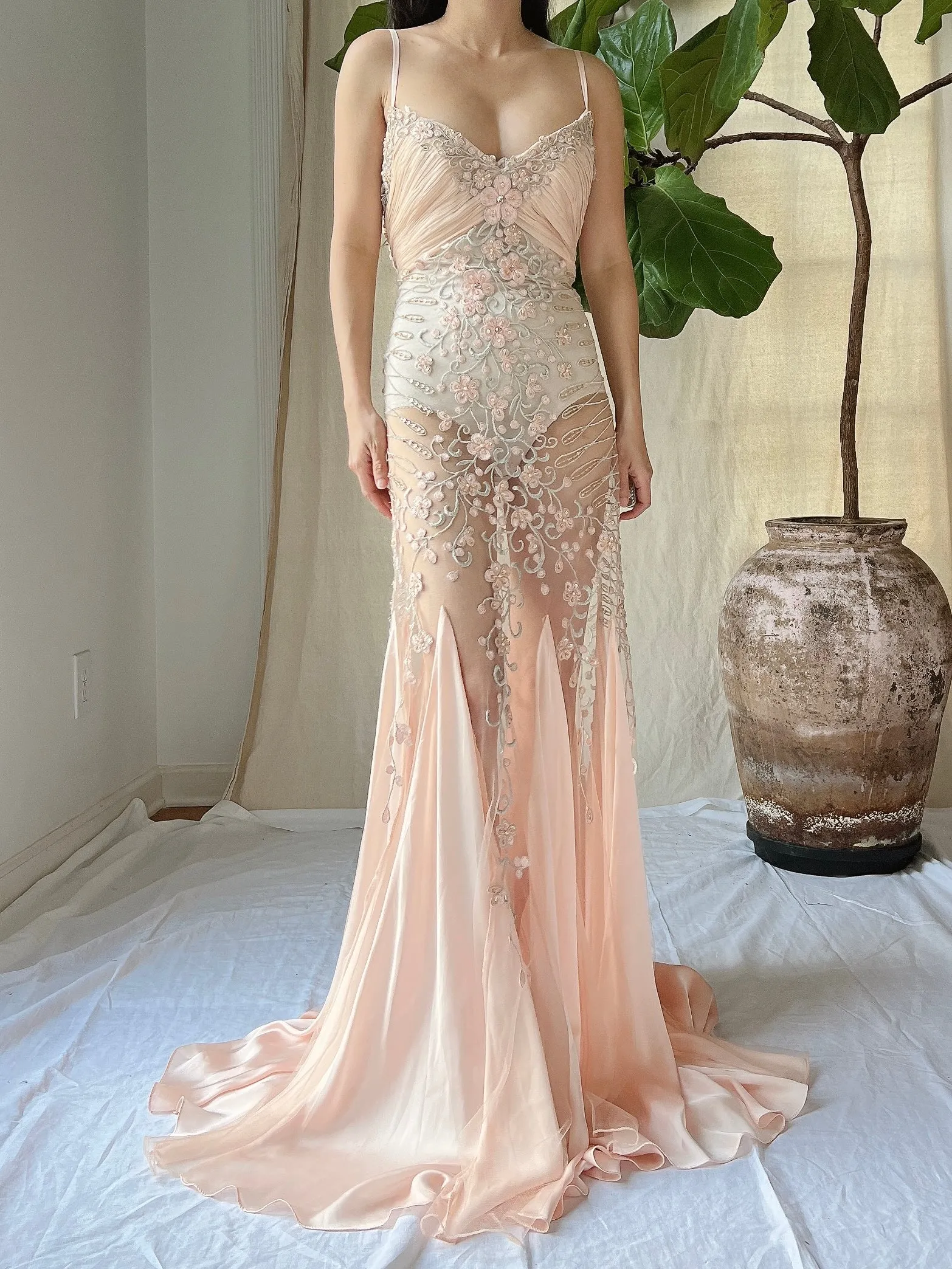 Vintage Sheer Embroidered Dress - M/L