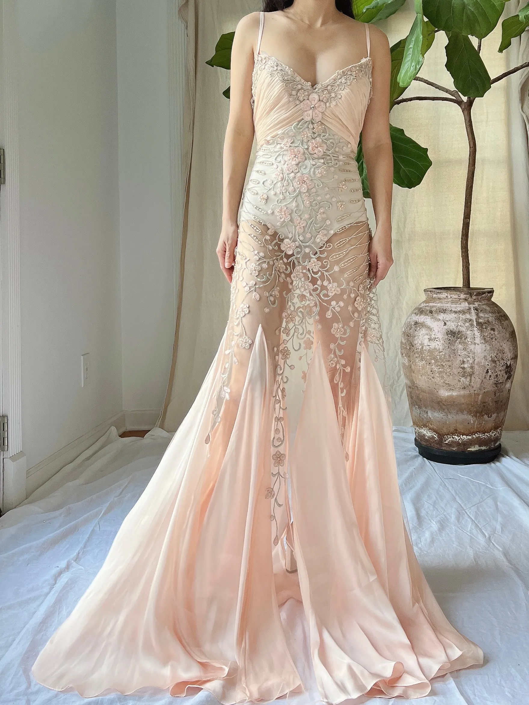 Vintage Sheer Embroidered Dress - M/L