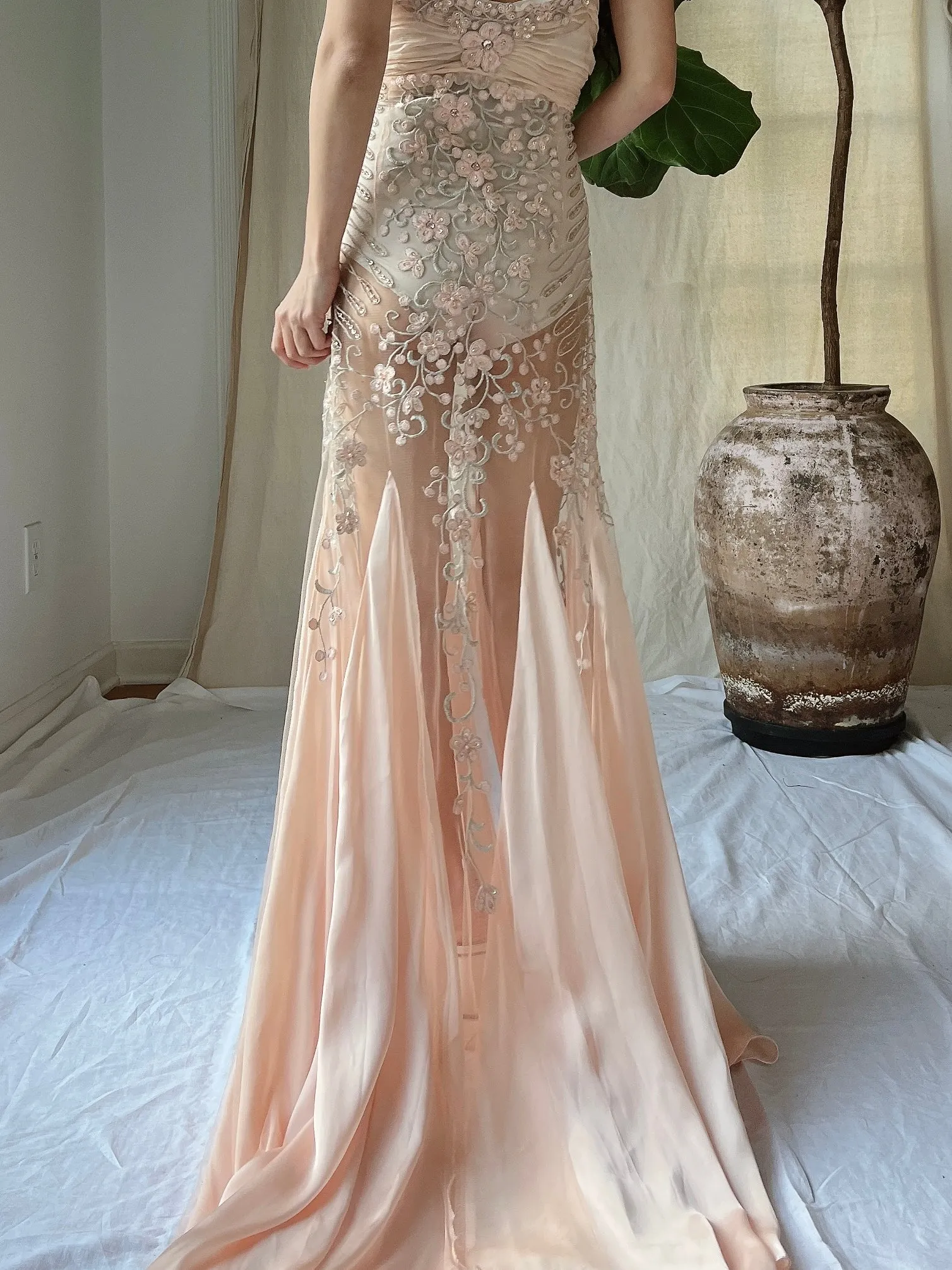 Vintage Sheer Embroidered Dress - M/L