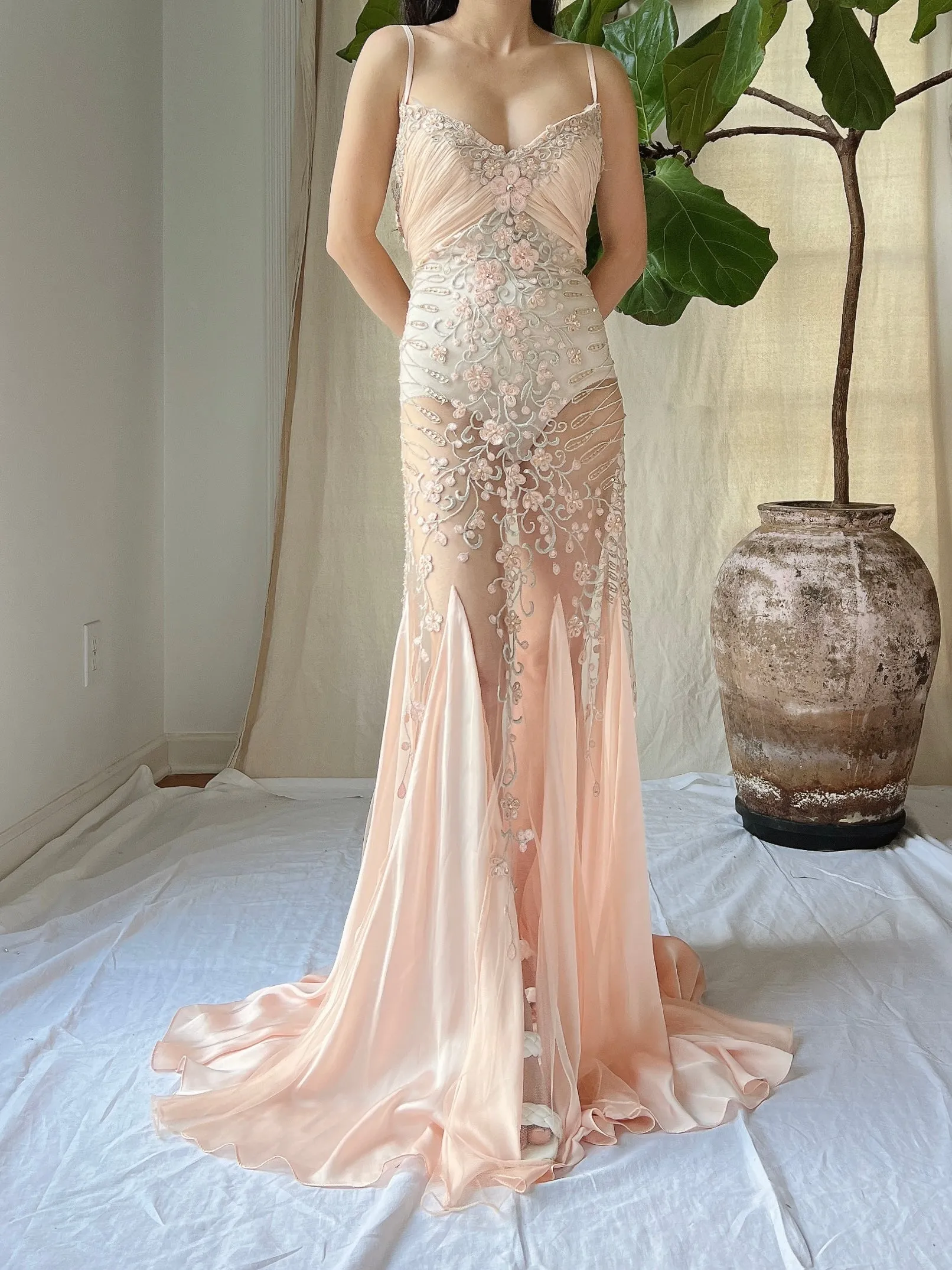 Vintage Sheer Embroidered Dress - M/L