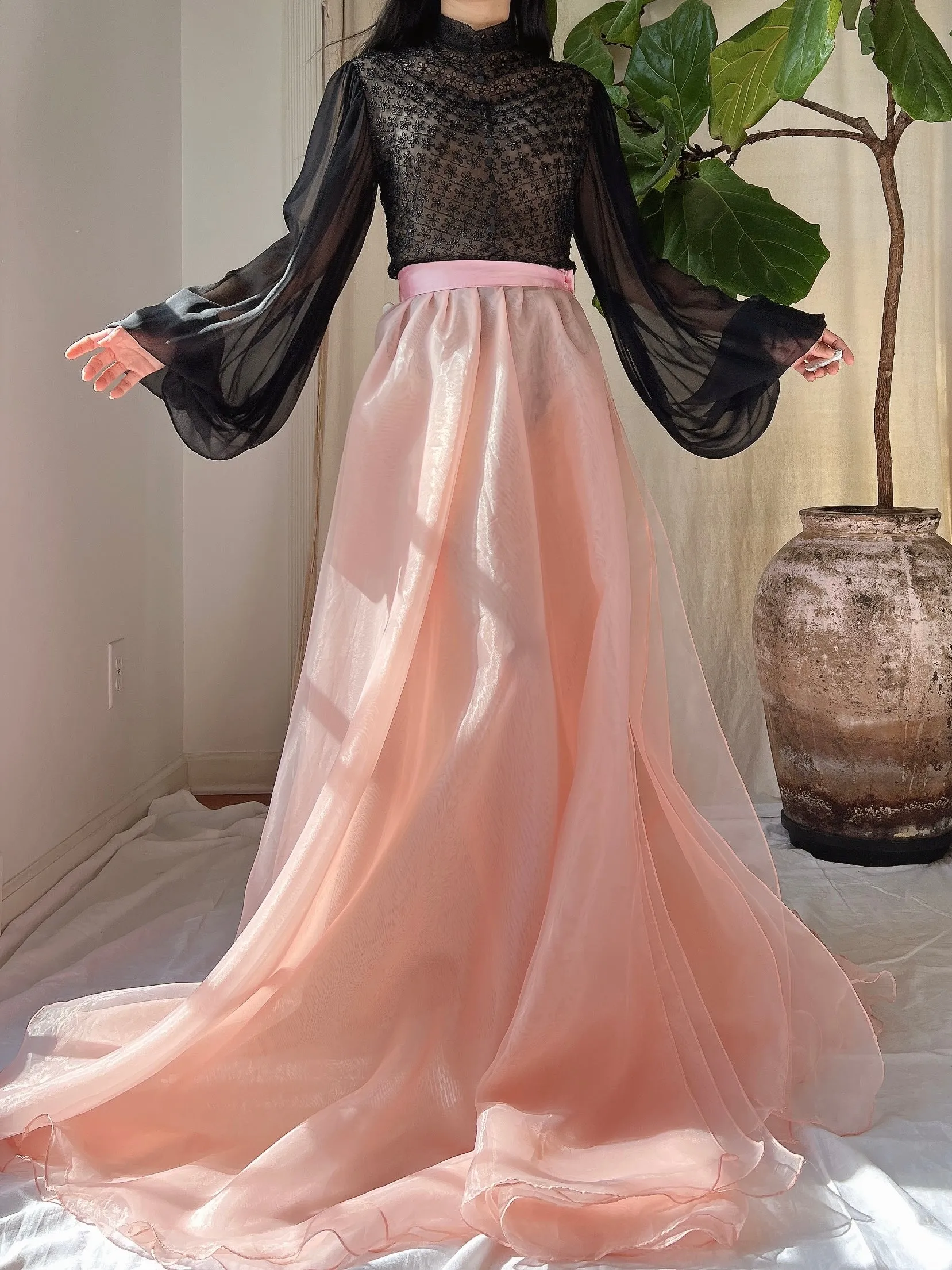 Vintage Sheer Organza Overskirt - M