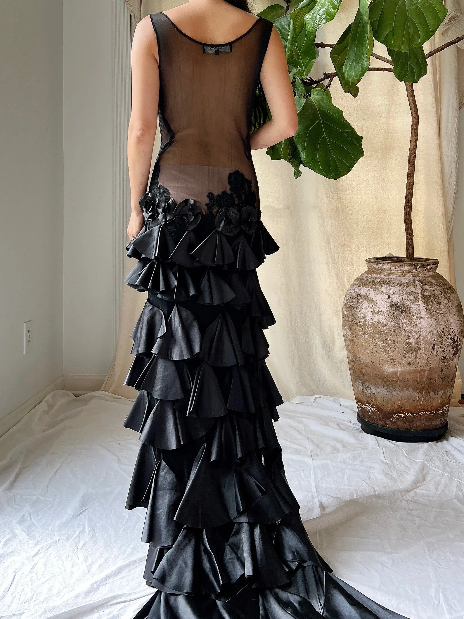 Vintage Sheer Satin Hi-Low Dress - L