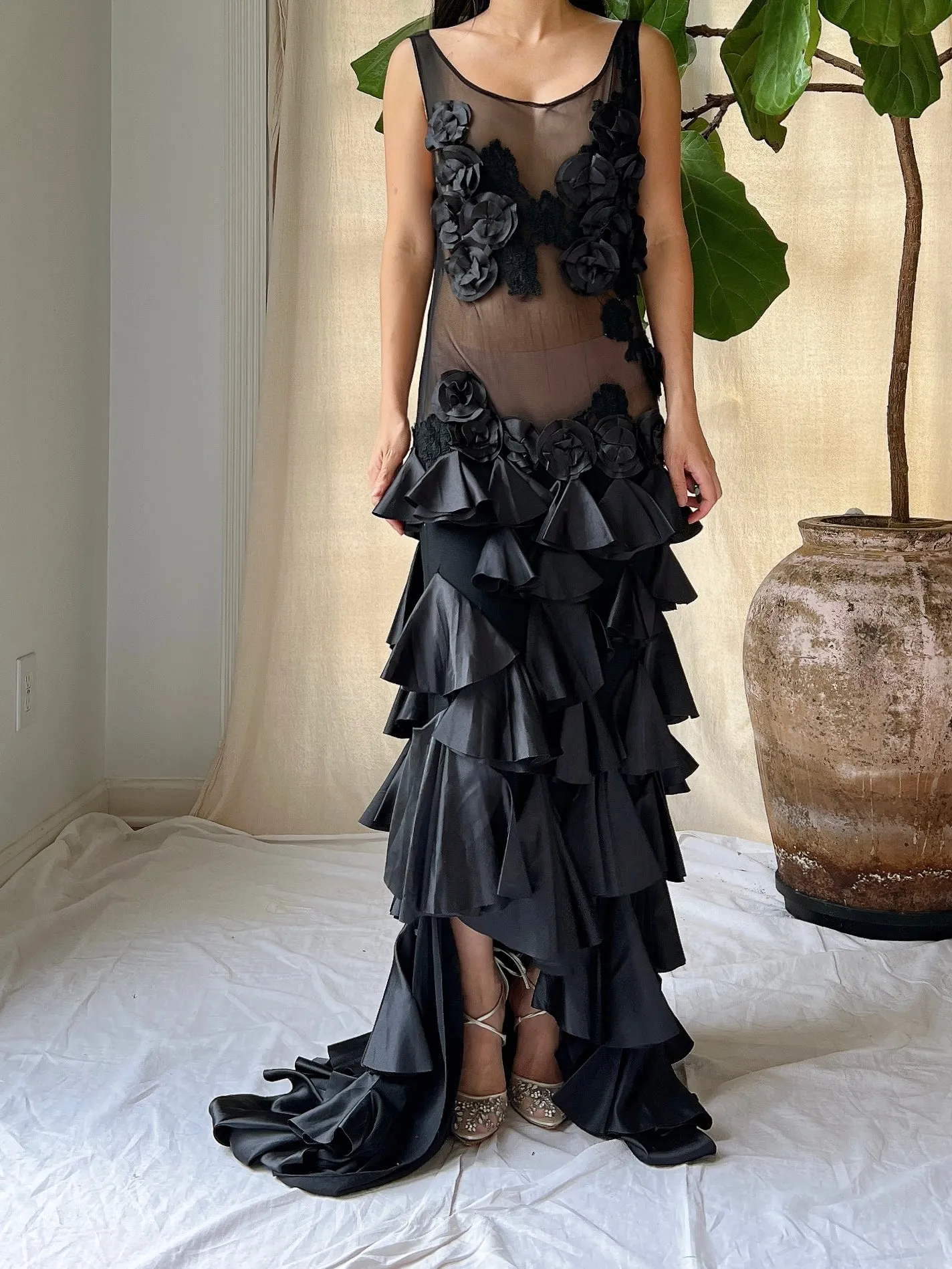 Vintage Sheer Satin Hi-Low Dress - L