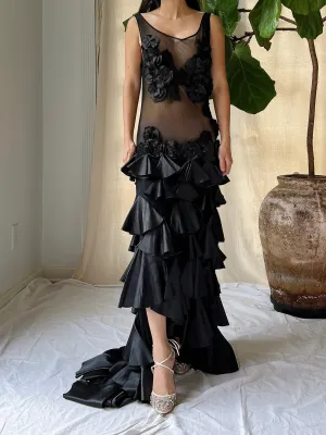 Vintage Sheer Satin Hi-Low Dress - L