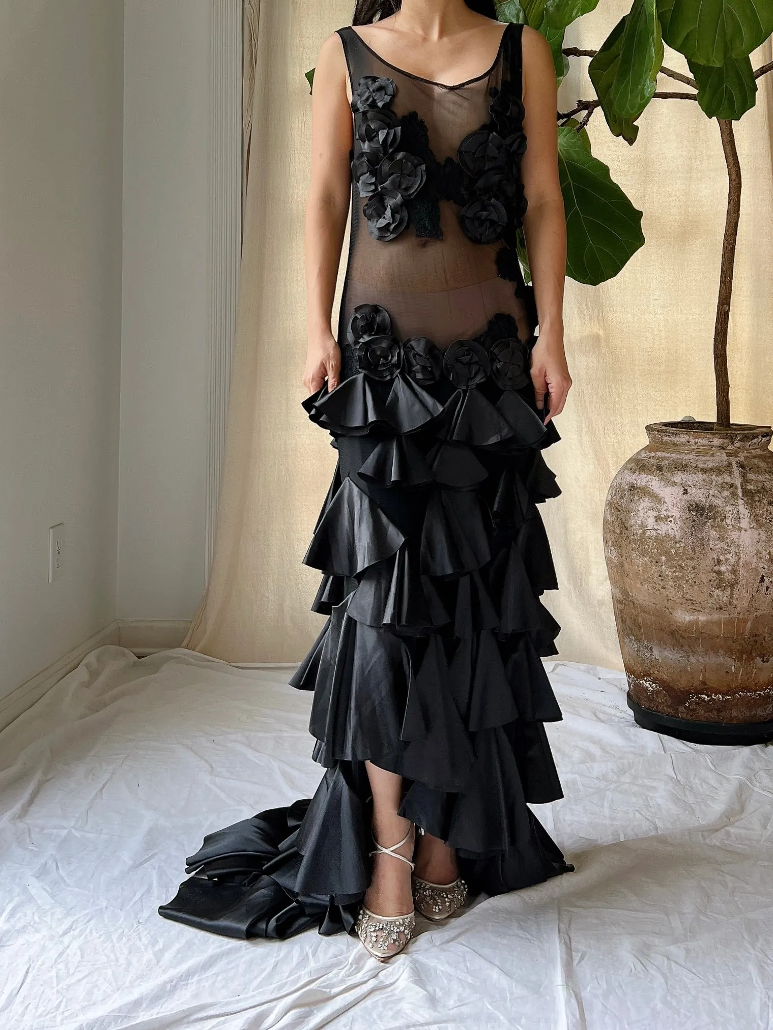 Vintage Sheer Satin Hi-Low Dress - L