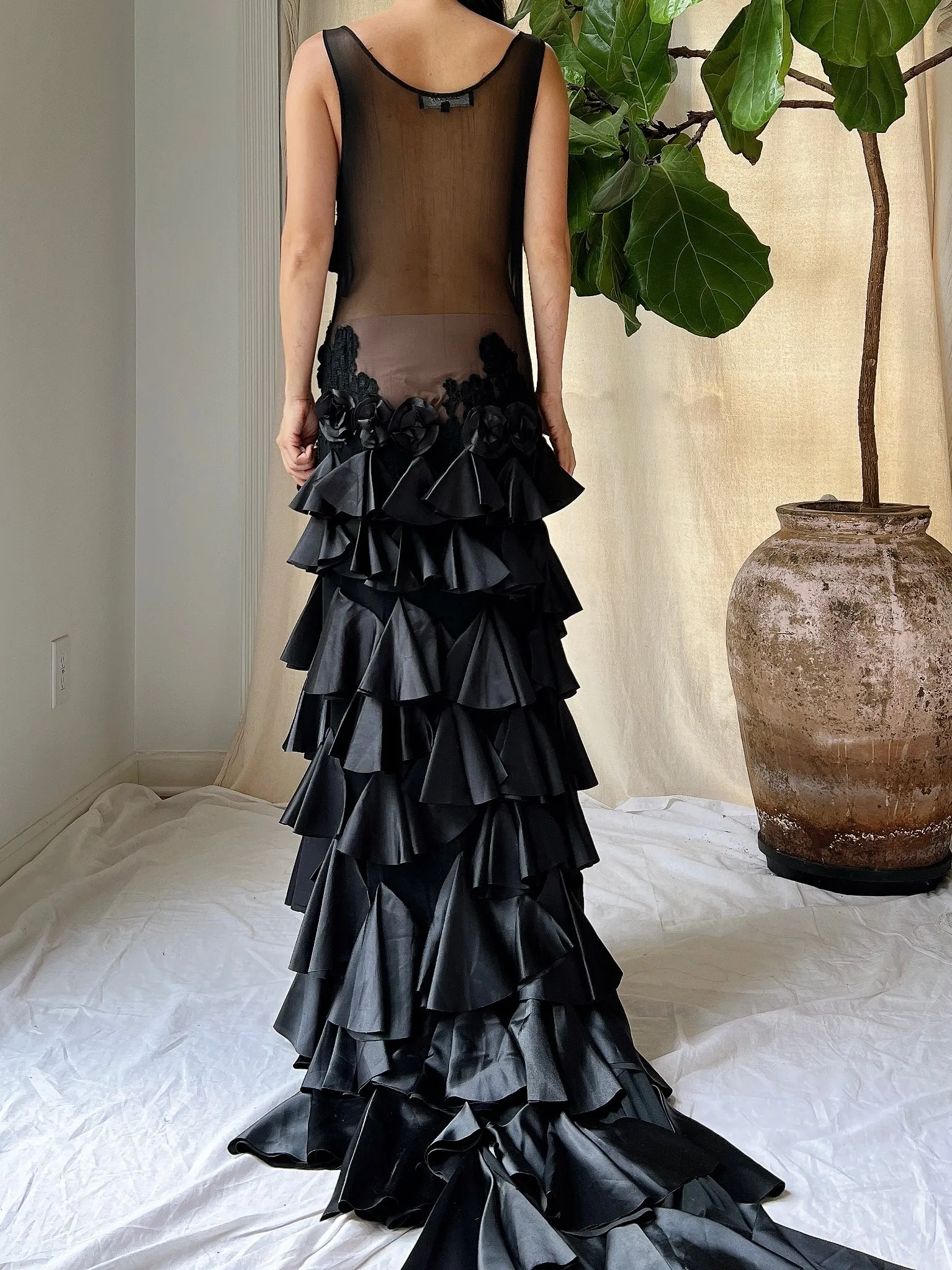 Vintage Sheer Satin Hi-Low Dress - L