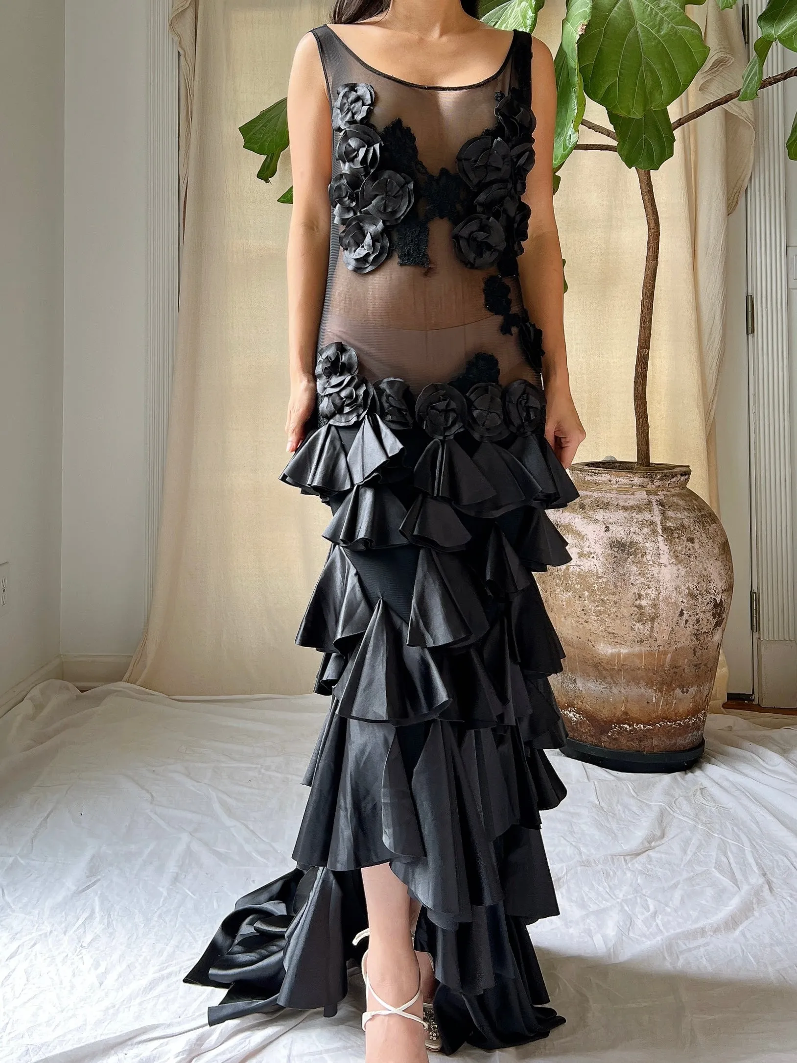 Vintage Sheer Satin Hi-Low Dress - L