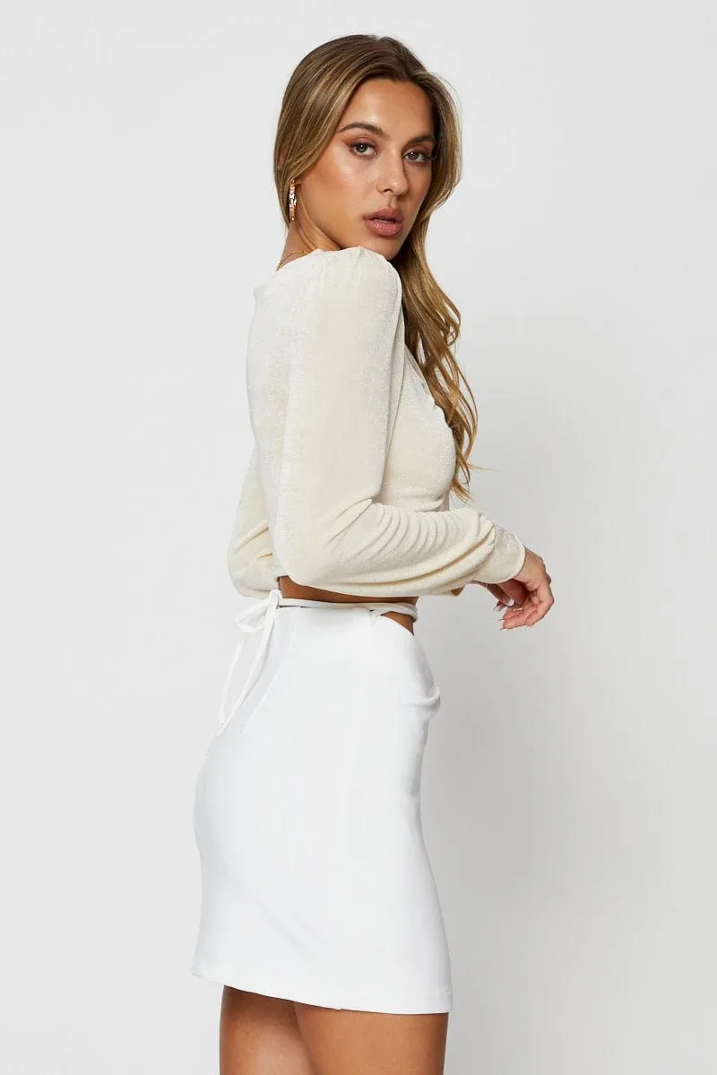 White Mini Skirt Front Slit