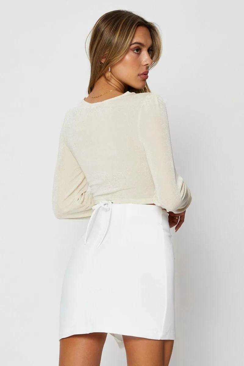 White Mini Skirt Front Slit