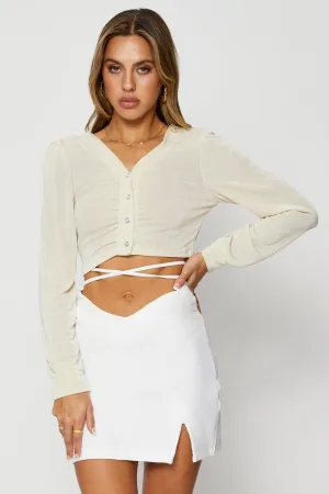White Mini Skirt Front Slit