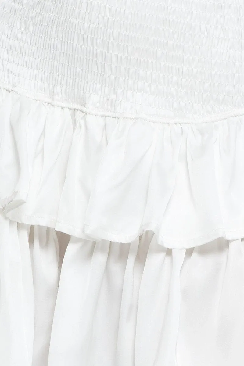 White Mini Skirt Shirred Waist Satin