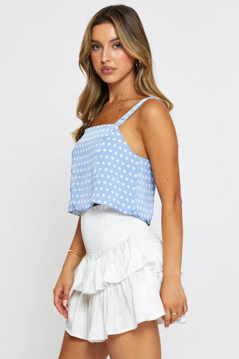 White Mini Skirt Shirred Waist Satin