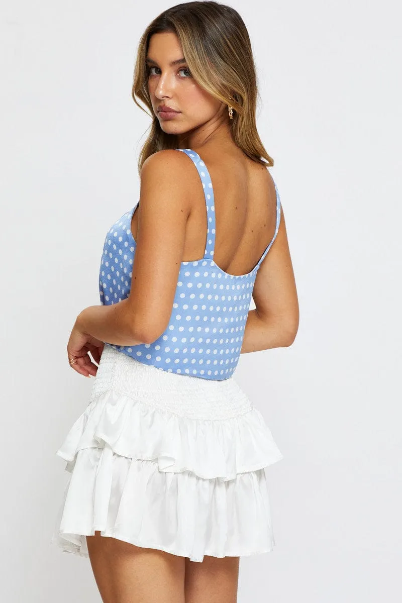 White Mini Skirt Shirred Waist Satin