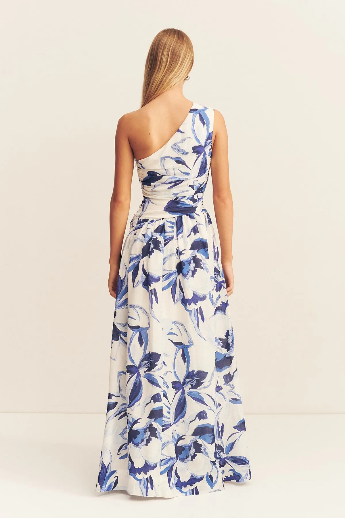WILLA ASYMMETRICAL GATHERED MAXI DRESS