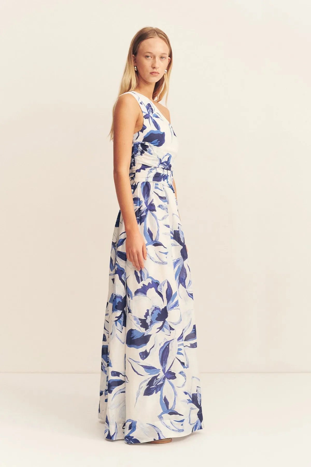 WILLA ASYMMETRICAL GATHERED MAXI DRESS