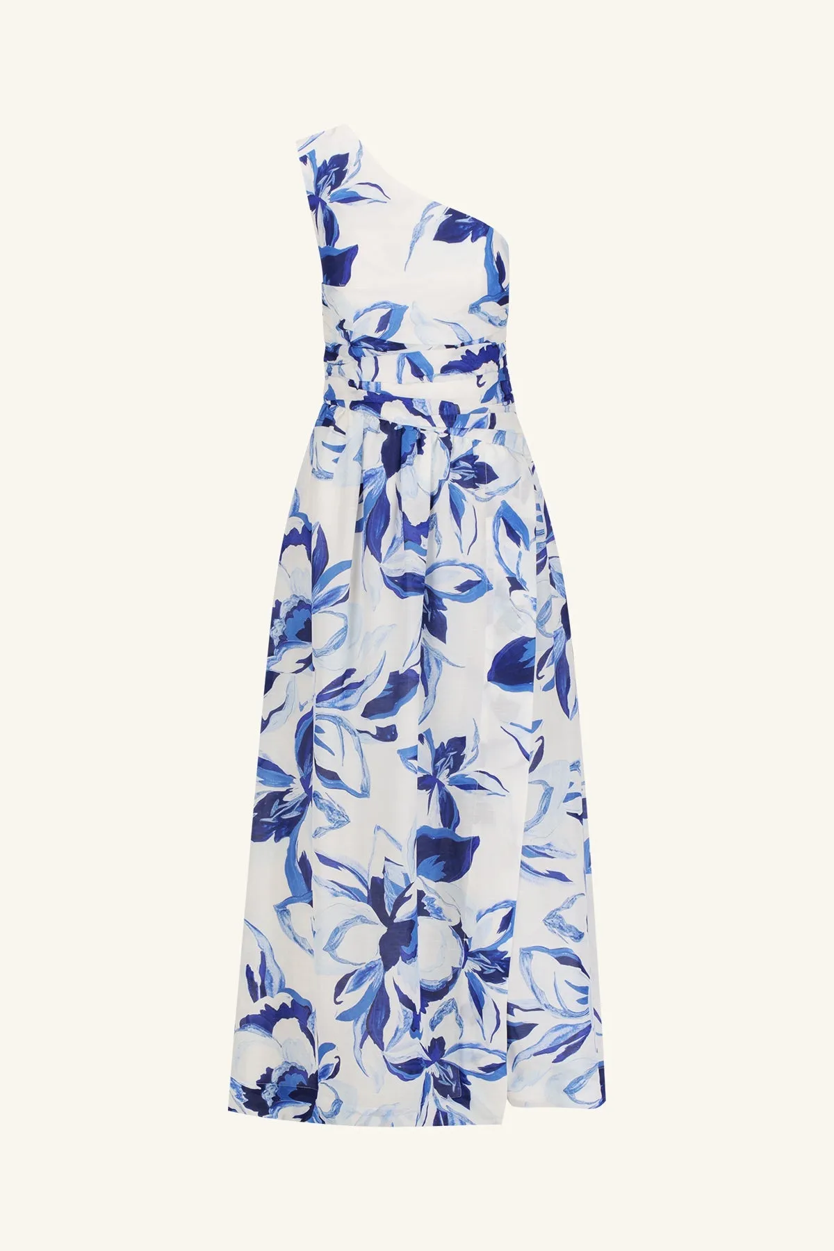 WILLA ASYMMETRICAL GATHERED MAXI DRESS