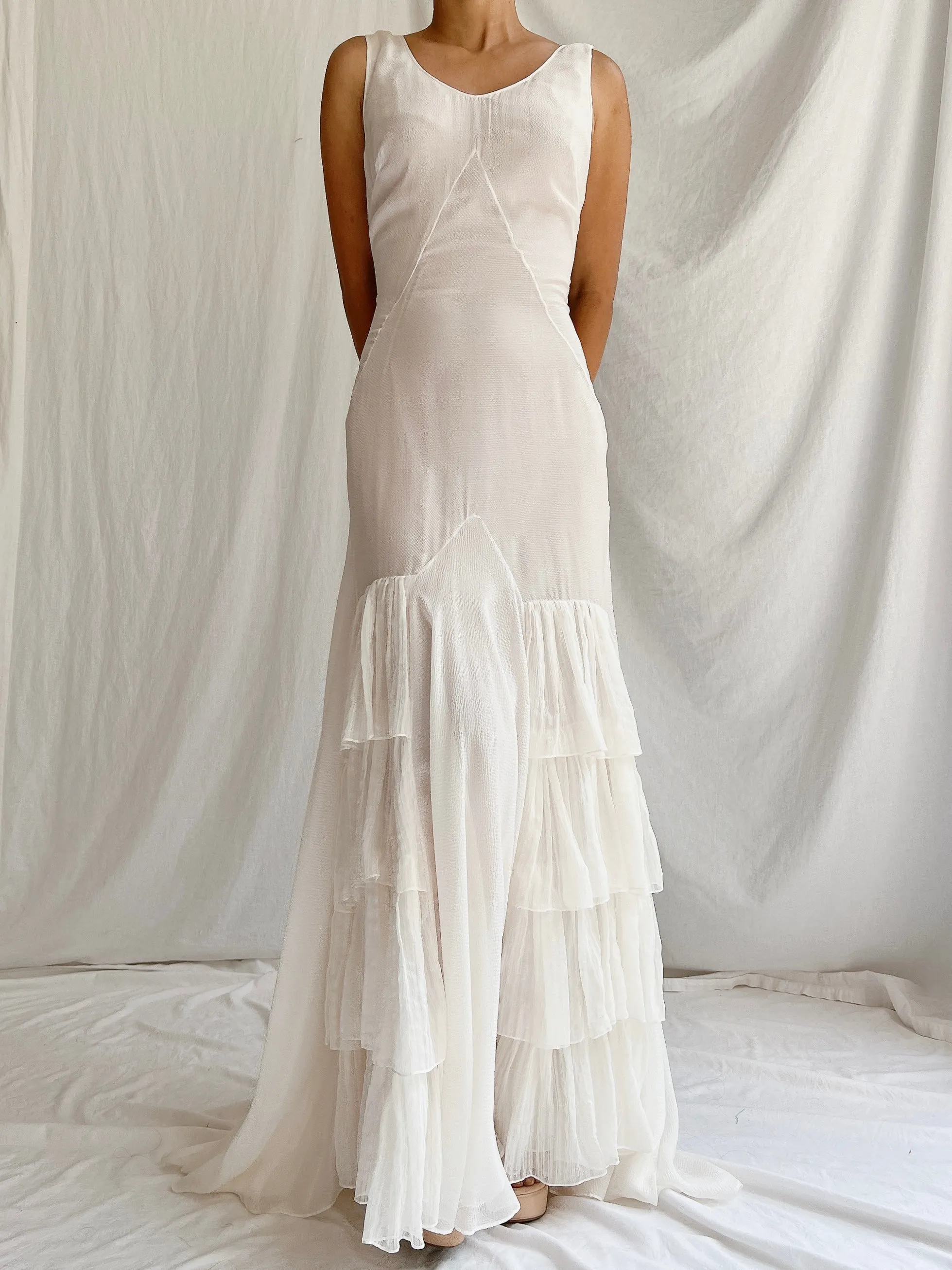 Y2K Silk Tiered Gown - S