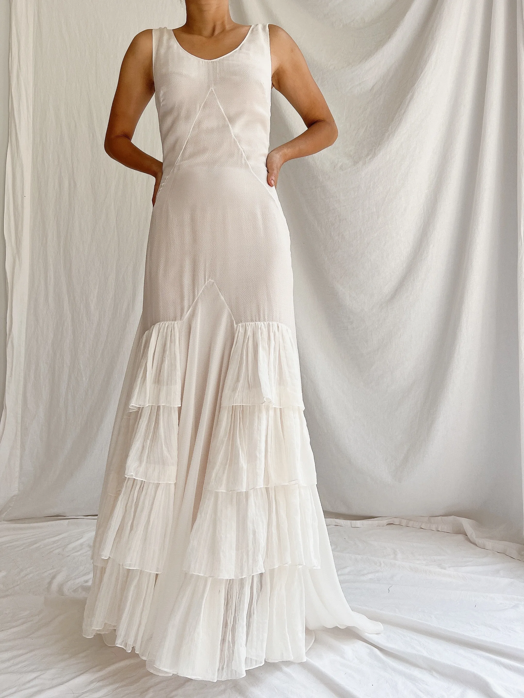 Y2K Silk Tiered Gown - S